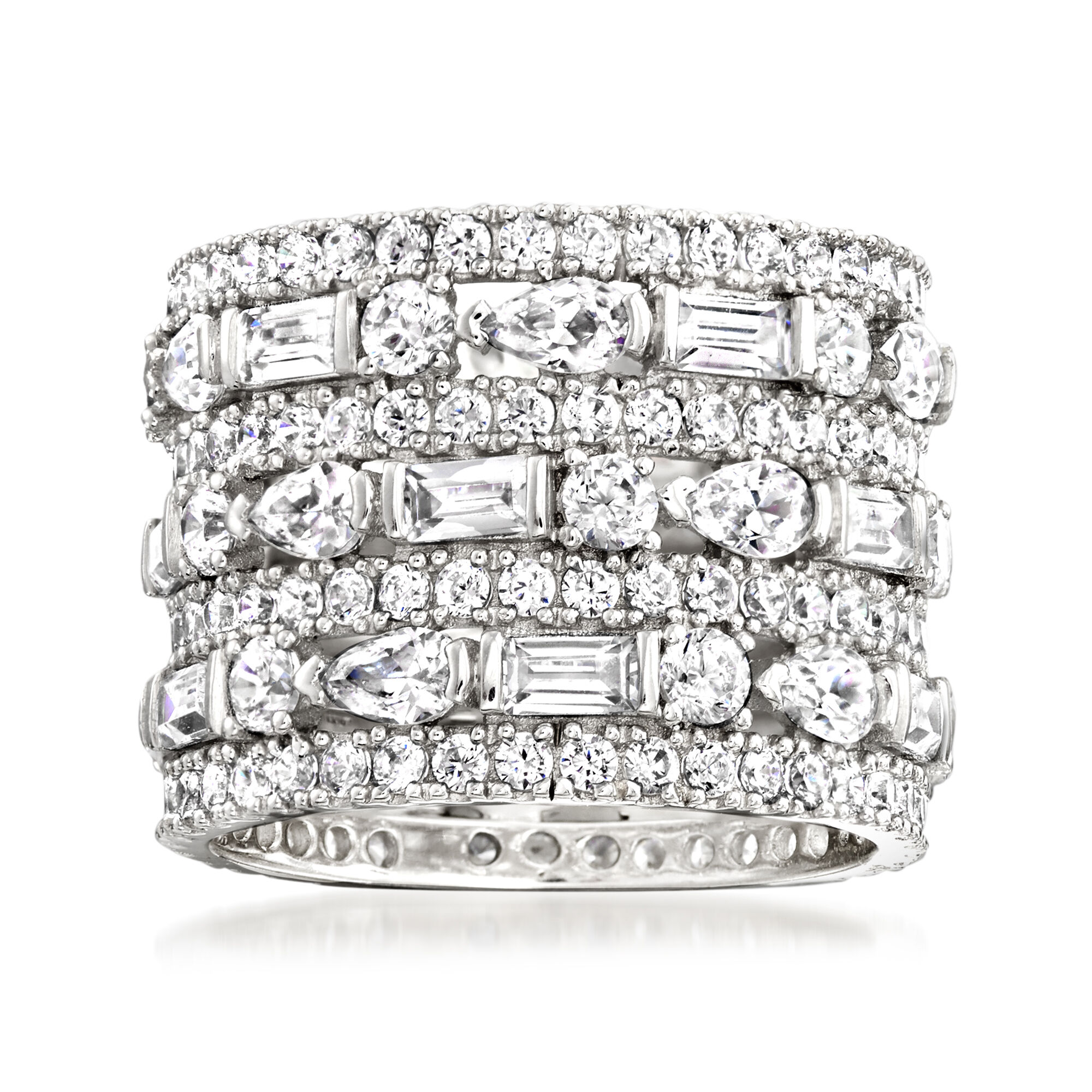 6.56 ct. t.w. Multi Shaped CZ Multi Row Eternity Band in Sterling Silver