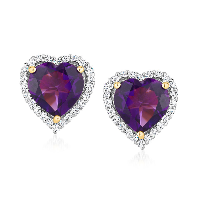 3.00 ct. t.w. Amethyst Heart Earrings with .40 ct. t.w. White Topaz in 18kt Gold Over Sterling  image number 0