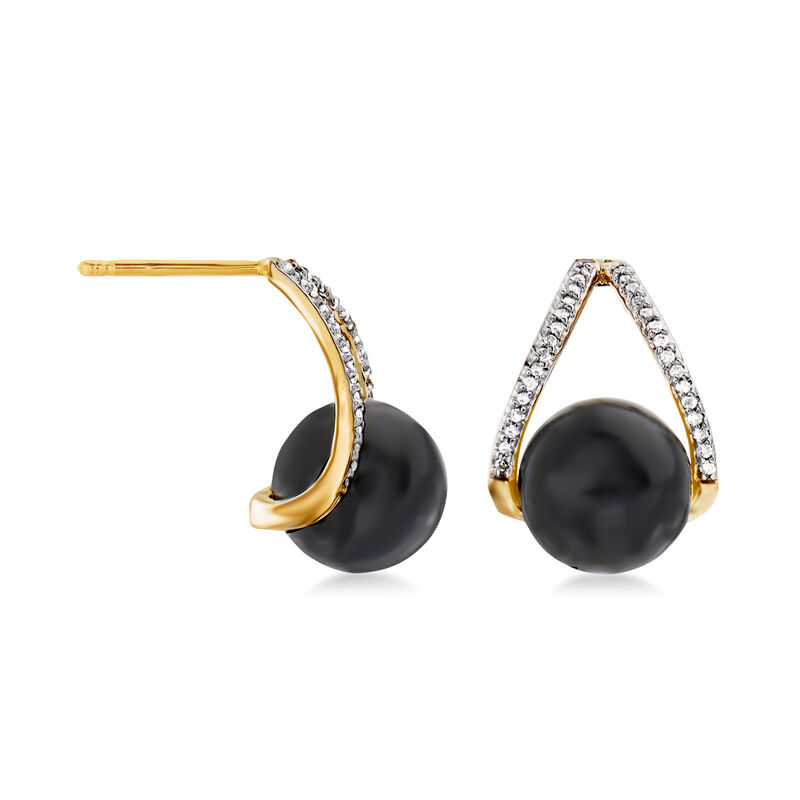 Black Onyx and .12 ct. t.w. Diamond Drop Earrings in 14kt Yellow Gold image number 2