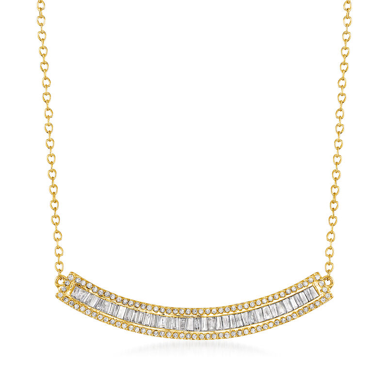 .50 ct. t.w. Baguette and Round Diamond Curved Bar Necklace in 14kt Yellow Gold image number 0