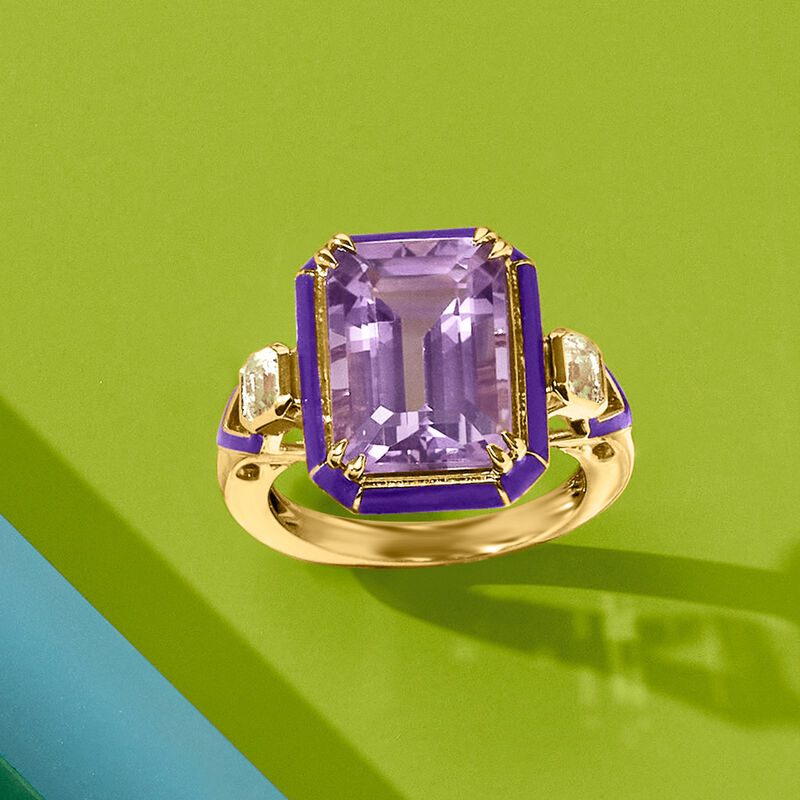 7.25 Carat Amethyst and .60 ct. t.w. White Topaz Ring in 18kt Gold Over Sterling image number 3