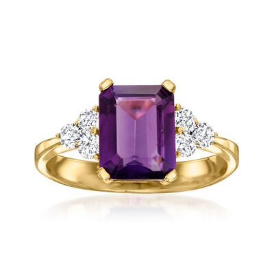 2.50 Carat Amethyst and .27 ct. t.w. Diamond Ring in 14kt Yellow Gold