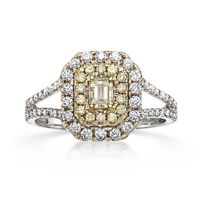 C. 2000 Vintage 1.05 ct. t.w. Yellow and White Diamond Ring in 14kt White Gold