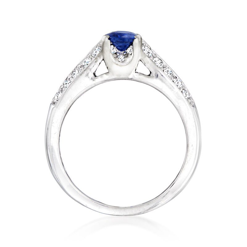 C. 1990 Vintage .65 Carat Sapphire and .60 ct. t.w. Diamond Ring in 14kt White Gold. Size 7 image number 3