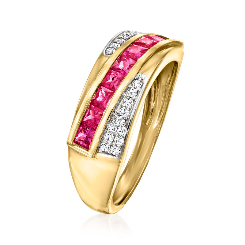 .90 ct. t.w. Pink Sapphire and .12 ct. t.w. Diamond Ring in 14kt Yellow Gold. Size 6 image number 2