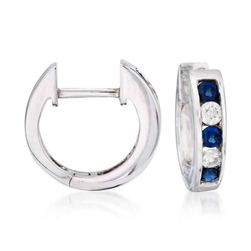 .45 ct. t.w. Sapphire and Diamond Hoop Earrings in 14kt White Gold image number 0