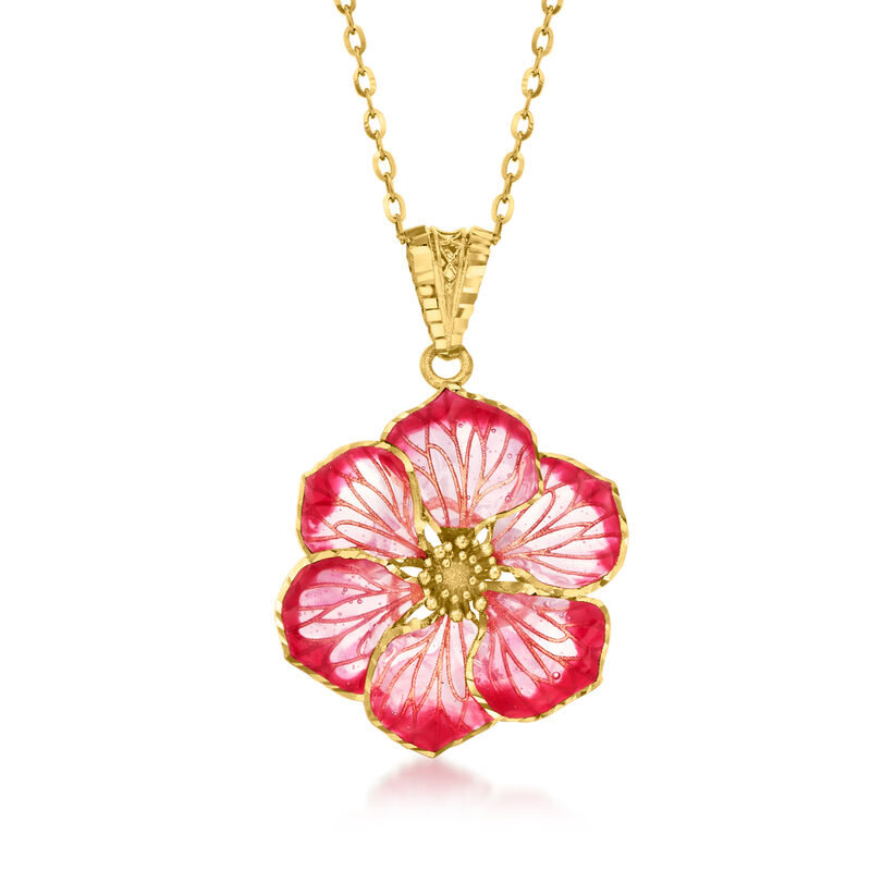 Italian Pink Enamel Flower Pendant in 18kt Yellow Gold image number 2