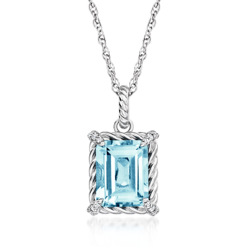 3.00 Carat Sky Blue Topaz Pendant Necklace with White Topaz in Sterling Silver. 18&quot; image number 1