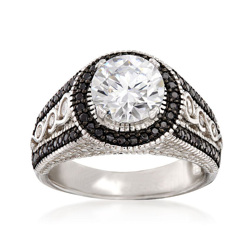2.20 ct. t.w. CZ and .80 ct. t.w. Black Spinel Ring in Sterling Silver image number 0