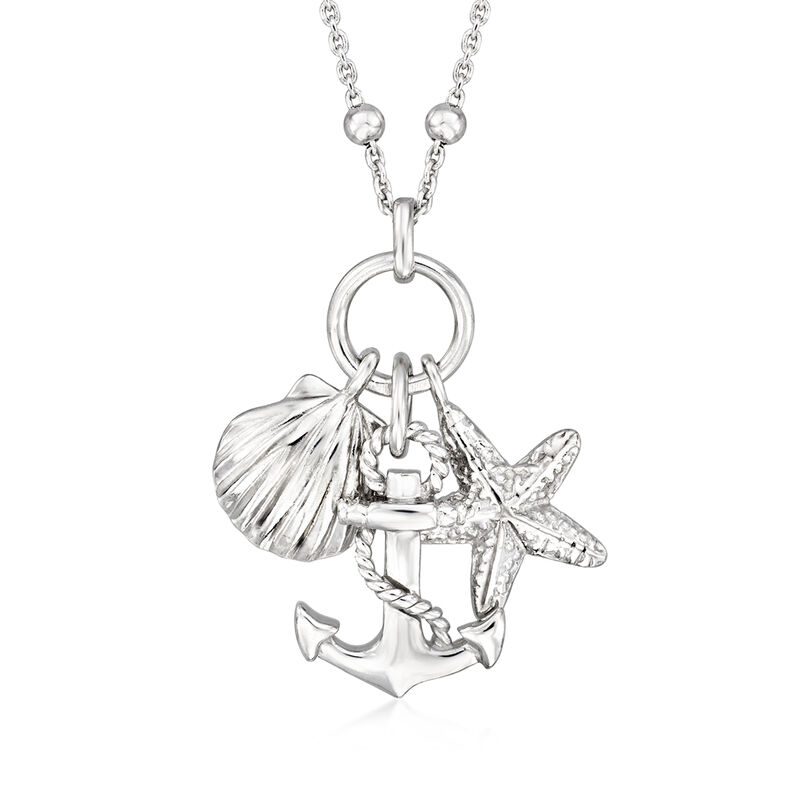 Sterling Silver Coastal Charm Necklace. 18&quot; image number 1