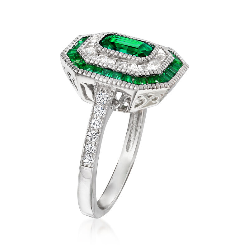 2.00 ct. t.w. Simulated Emerald and .77 ct. t.w. CZ Ring in Sterling Silver image number 2