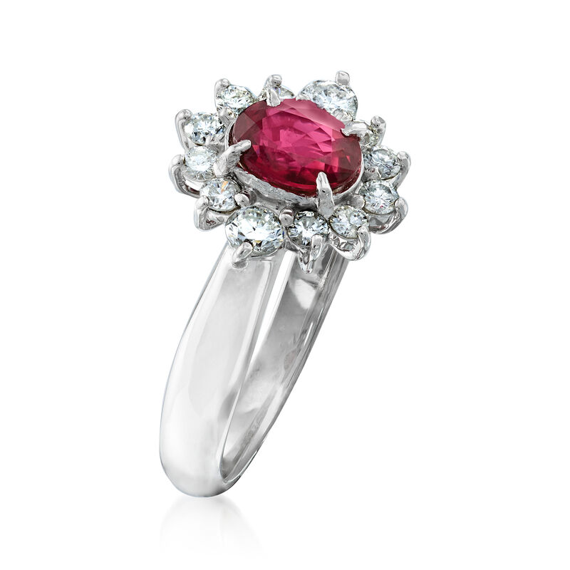 C. 1990 Vintage 1.07 Carat Ruby and .53 ct. t.w. Diamond Ring in Platinum. Size 6 image number 2