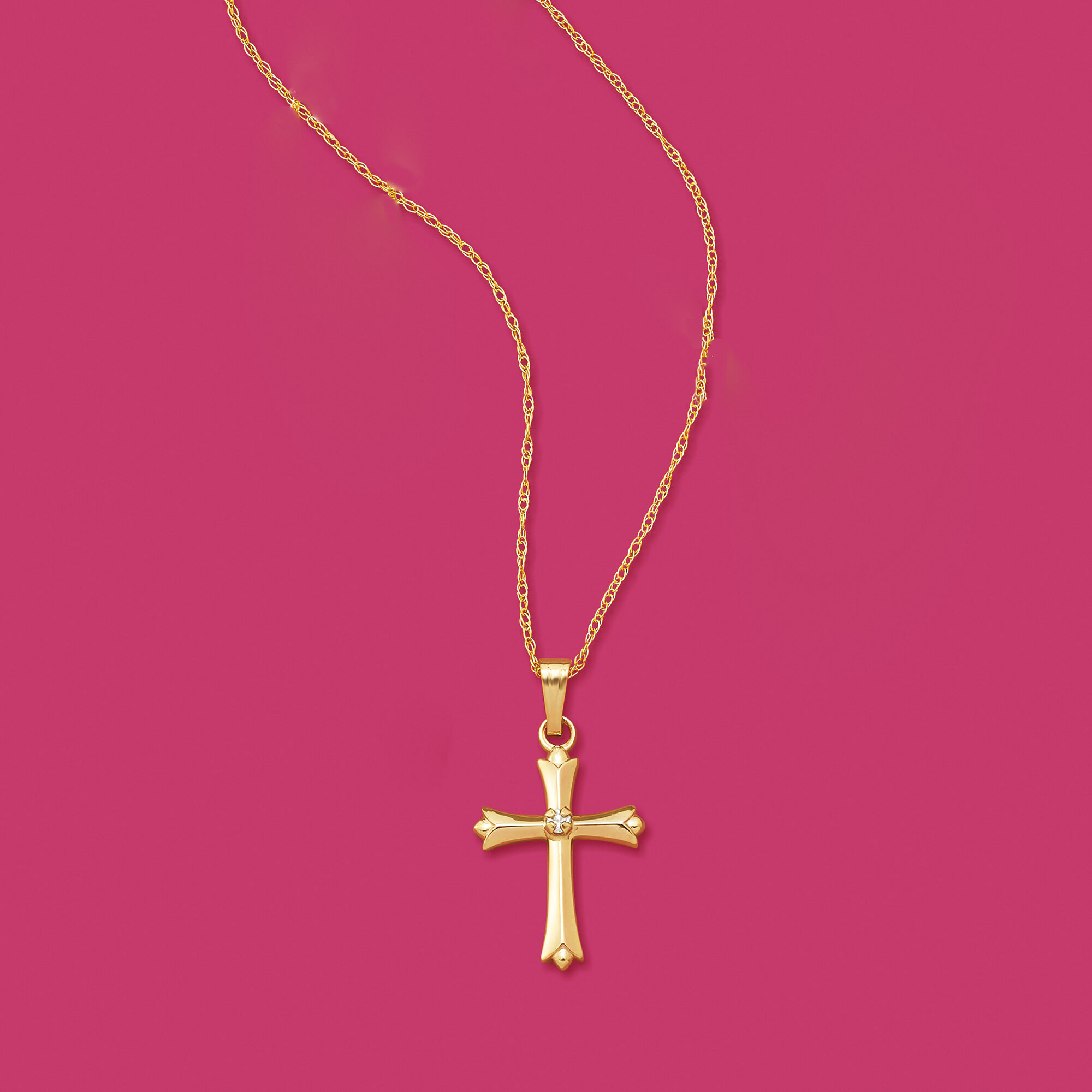 Ross Simons Child s 14kt Yellow Gold Cross Pendant Necklace Diamond Accent. 15