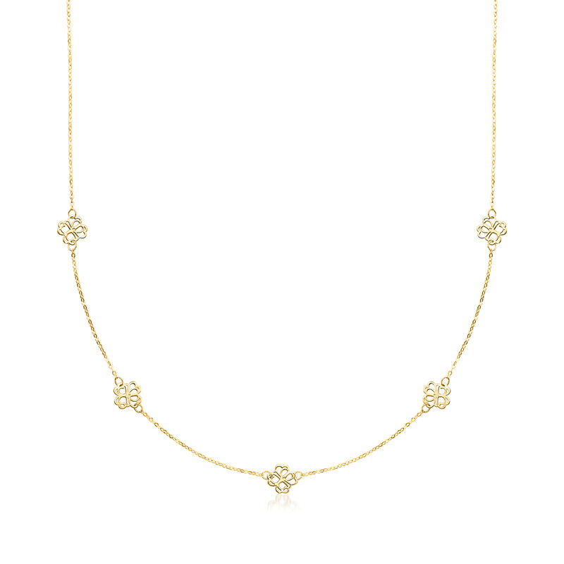 Italian 10kt Yellow Gold Flower Station Necklace. 18&quot; image number 1