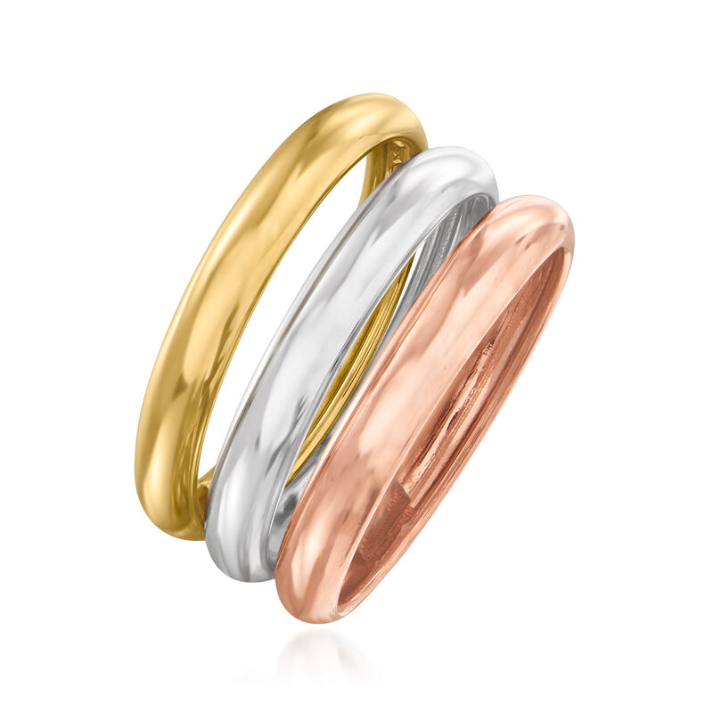 Italian 14kt Tri-Colored Gold Jewelry Set: Set of Three Stackable Rings image number 2
