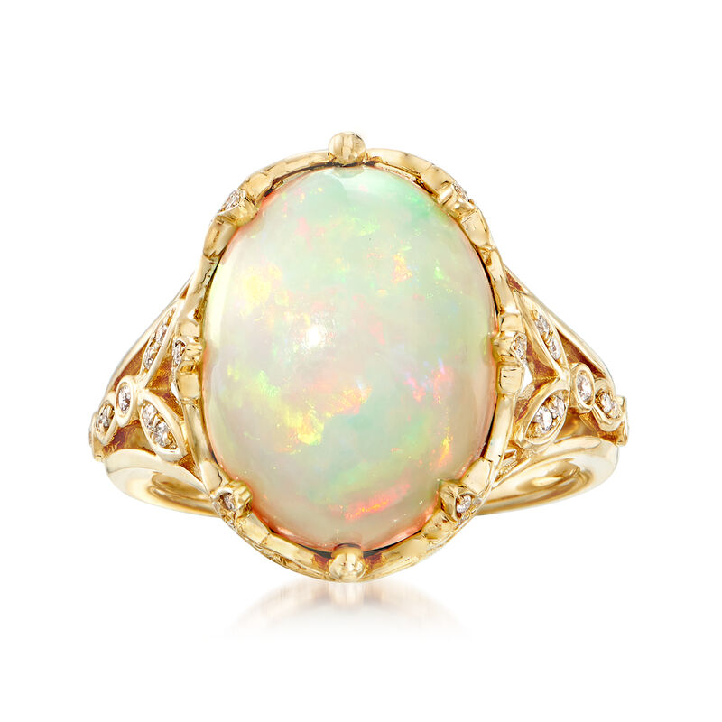 Ethiopian Opal and .28 ct. t.w. Diamond Ring in 14kt Yellow Gold image number 0