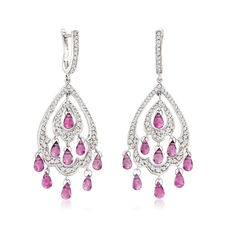 C. 1990 Vintage 2.80 ct. t.w. Pink Tourmaline and 1.35 ct. t.w. Diamond Chandelier Earrings in 18kt White Gold image number 2