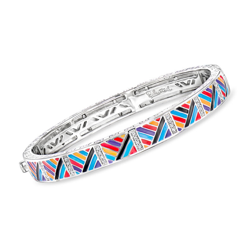 Belle Etoile &quot;Laguna&quot; .50 ct. t.w. CZ and Multicolored Enamel Bangle Bracelet in Sterling Silver. 7&quot; image number 0