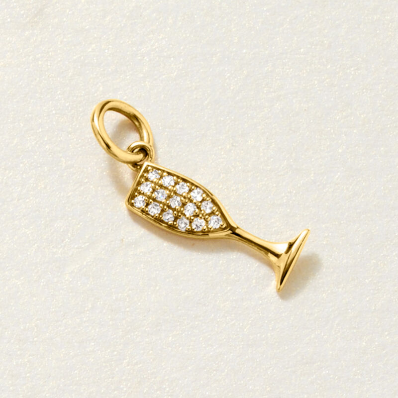 14kt Yellow Gold Champagne Flute Charm with Diamonds image number 4