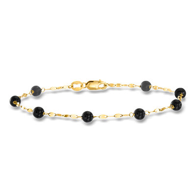 Italian Onyx Bead Station Bracelet in 18kt Yellow Gold