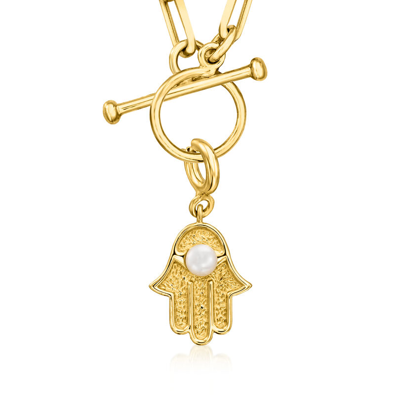 3-3.5mm Cultured Pearl Hamsa Charm in 18kt Gold Over Sterling  image number 3