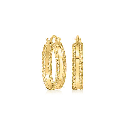 Italian 14kt Yellow Gold Striped Huggie Hoop Earrings