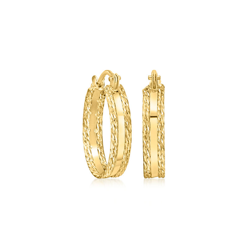 Italian 14kt Yellow Gold Striped Huggie Hoop Earrings. 5/8" image number 0