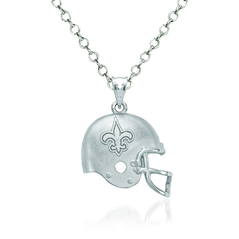 Sterling Silver New Orleans Saints Football Helmet Logo Pendant Necklace. 18&quot; image number 0