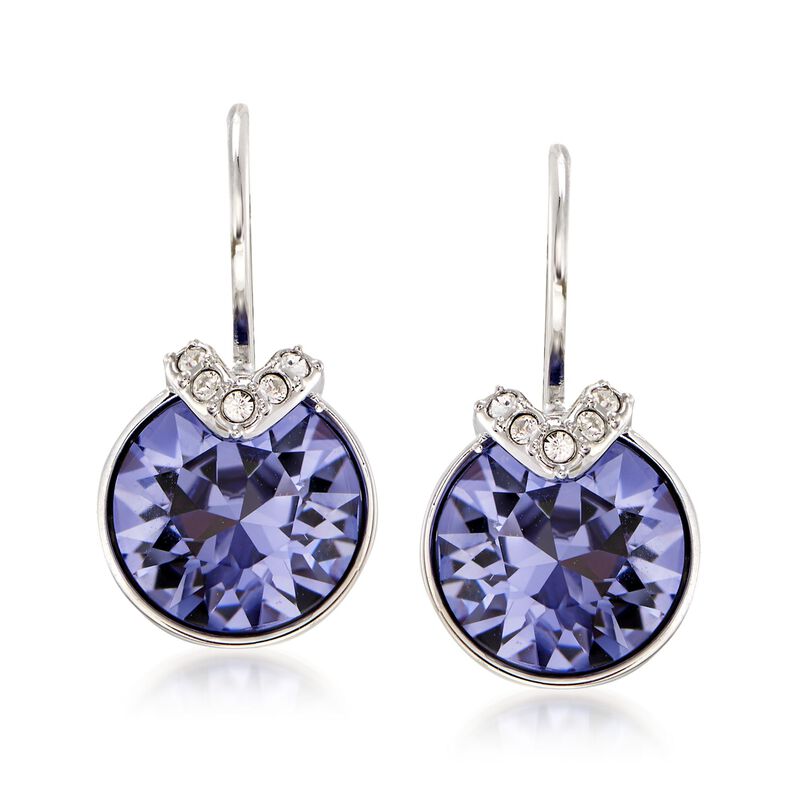 Swarovski Crystal "Bella" Purple and Clear Crystal V-Shaped Drop Earrings in Silvertone image number 0