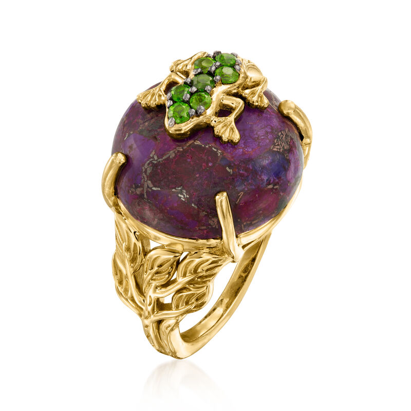 Purple Turquoise and .20 ct. t.w. Chrome Diopside Frog Ring in 18kt Gold Over Sterling image number 2