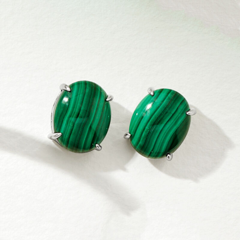 Malachite Stud Earrings in Sterling Silver  image number 2