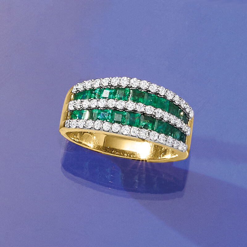 1.50 ct. t.w. Emerald and .73 ct. t.w. Diamond Multi-Row Dome Ring in 14kt Yellow Gold image number 5