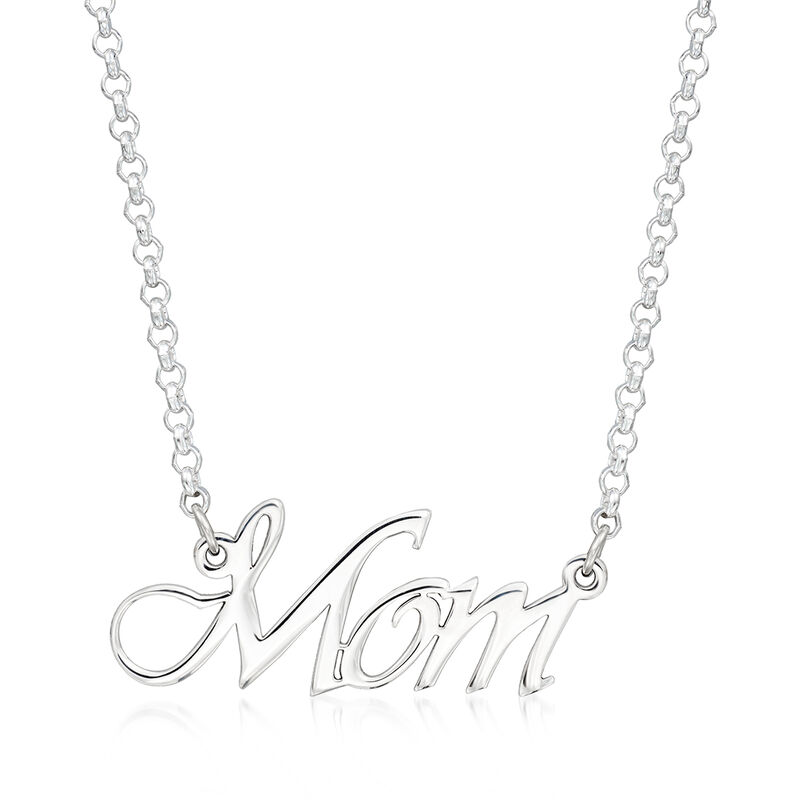 Sterling Silver Script &quot;Mom&quot; Necklace. 18&quot; image number 1