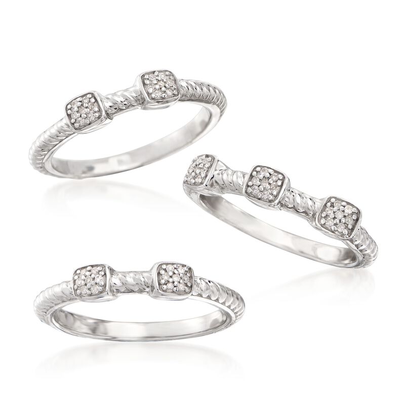 .20 ct. t.w. Diamond Jewelry Set: Three Rings in Sterling Silver image number 3