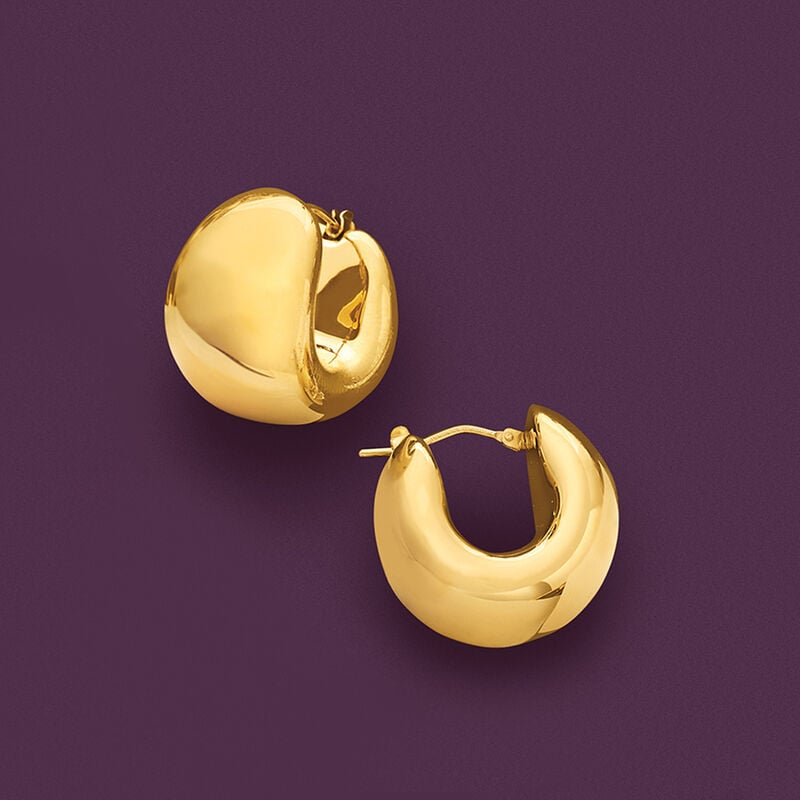 Italian Andiamo 14kt Yellow Gold Over Resin Wide Huggie Hoop Earrings. 3/4&quot; image number 3