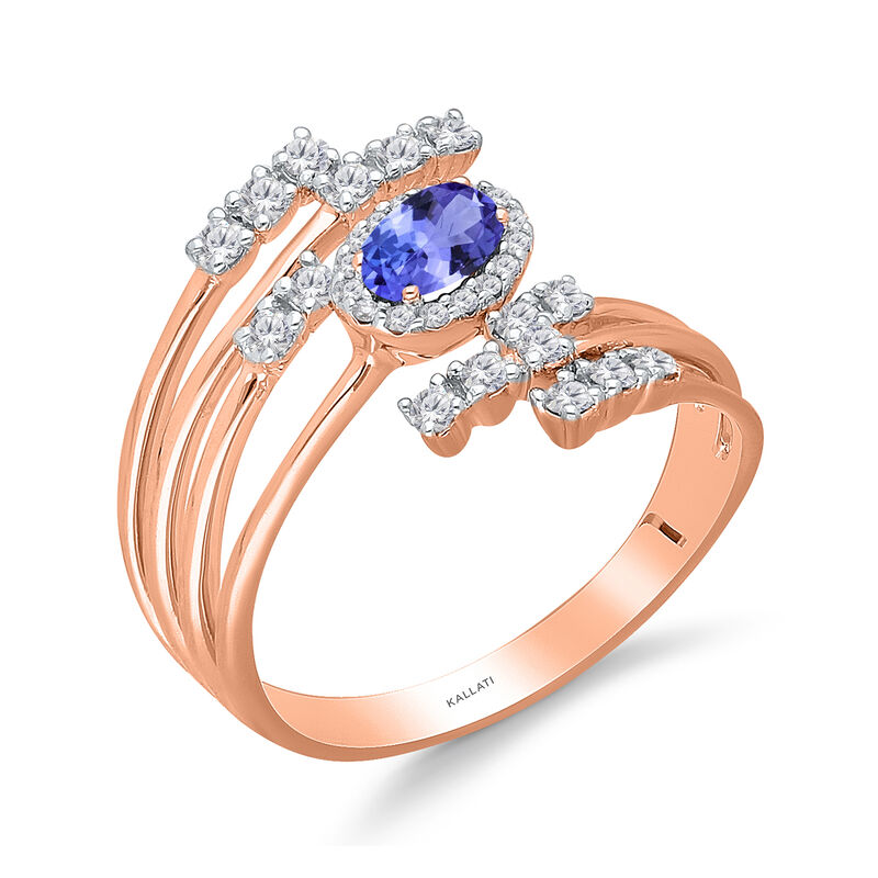 .10 Carat Tanzanite and .32 ct. t.w. Diamond Ring in 14kt Rose Gold image number 1