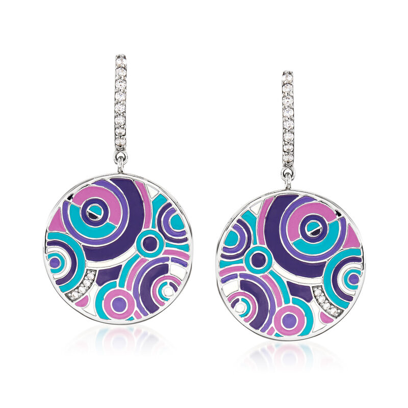 Belle Etoile &quot;Emanation&quot; Multicolored Enamel and .22 ct. t.w. CZ Drop Earrings in Sterling Silver image number 0