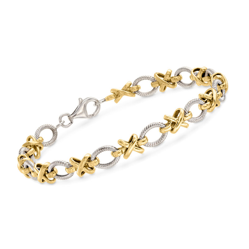 Sterling Silver and 14kt Yellow Gold XO-Link Bracelet image number 0