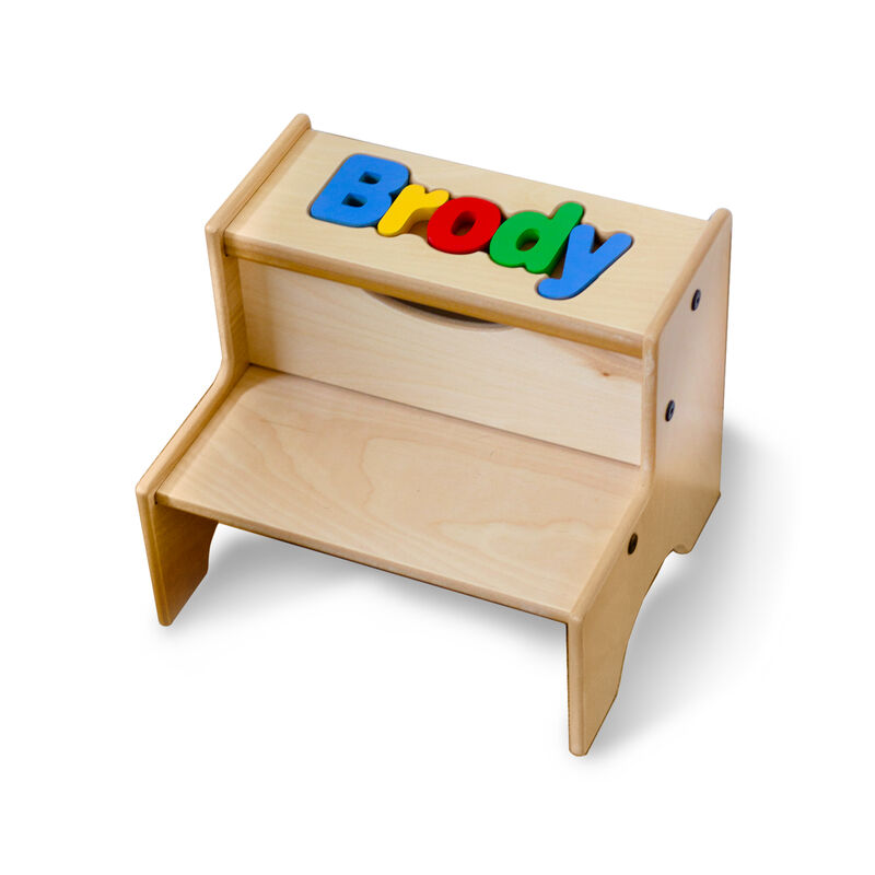 Child's Personalized Name Maple-Finished Two-Step Puzzle Stool - Primary Colors  image number 0