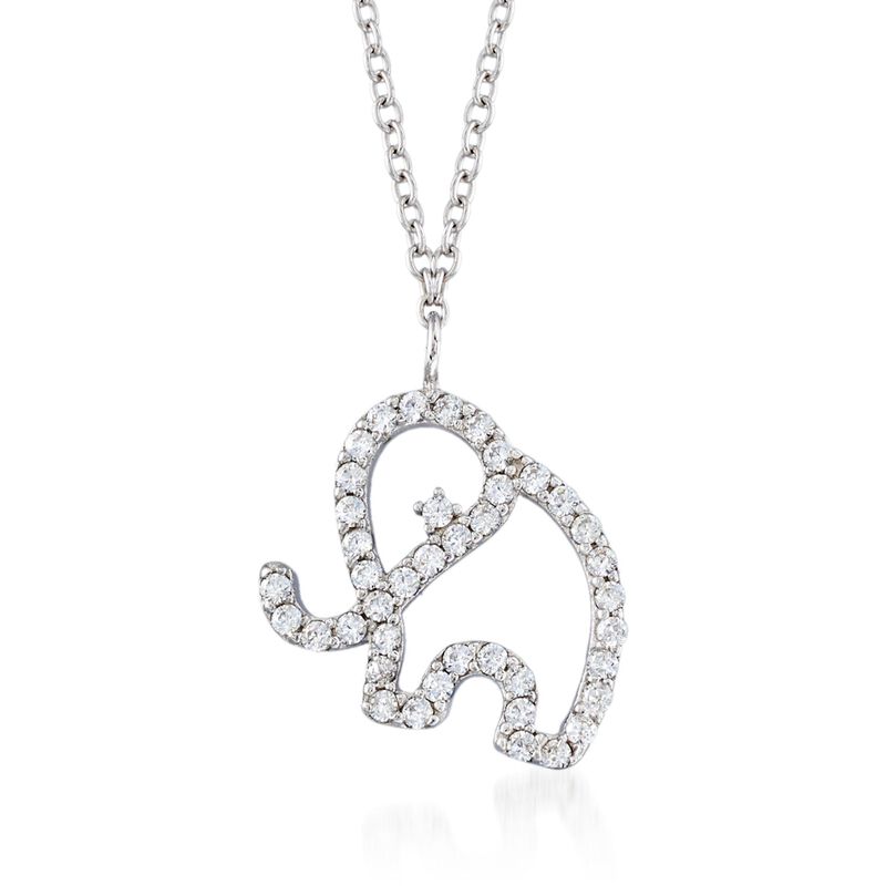 .40 ct. t.w. CZ Open Elephant Pendant Necklace in Sterling Silver. 16&quot; image number 1
