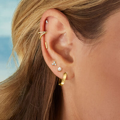 3mm Cultured Pearl Single Flat-Back Stud Earring in 14kt Yellow Gold