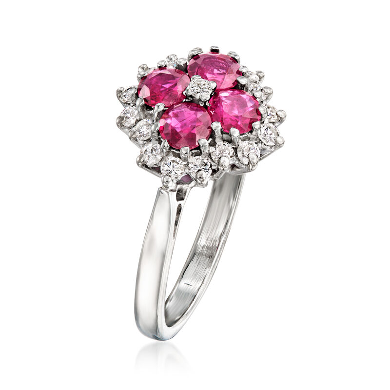 C. 1971 Vintage 1.00 ct. t.w. Ruby and .50 ct. t.w. Diamond Ring in 18kt White Gold with British Hallmark. Size 6.25 image number 2