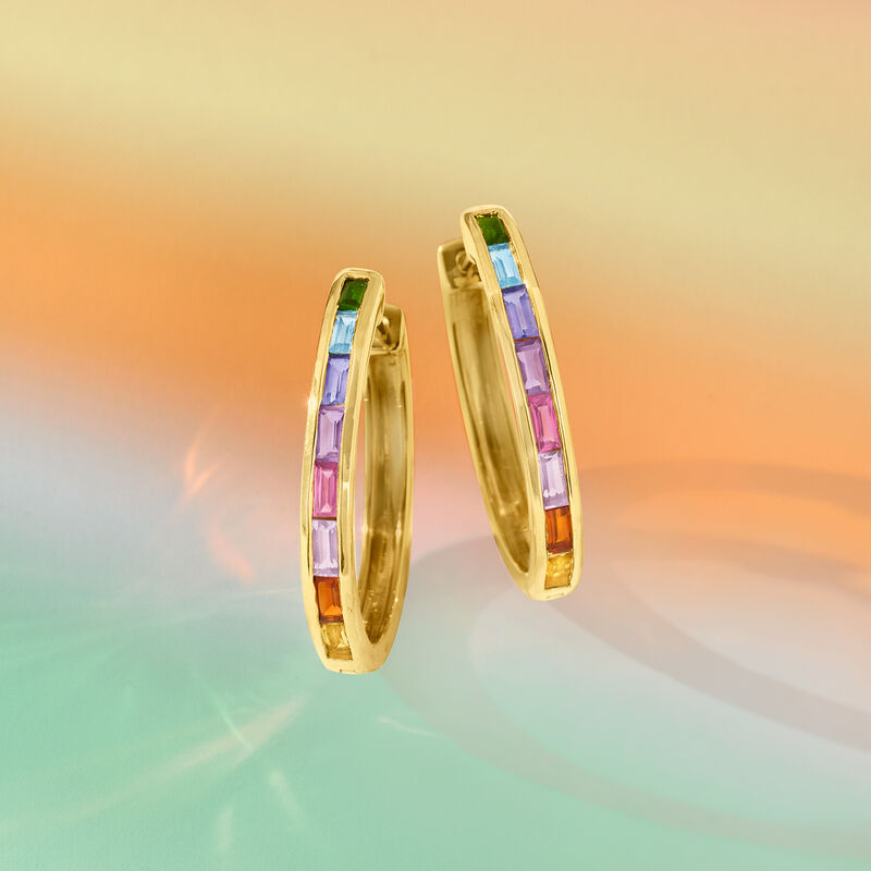 1.30 ct. t.w. Multi-Gemstone Hoop Earrings in 18kt Gold Over Sterling. 1&quot; image number 3