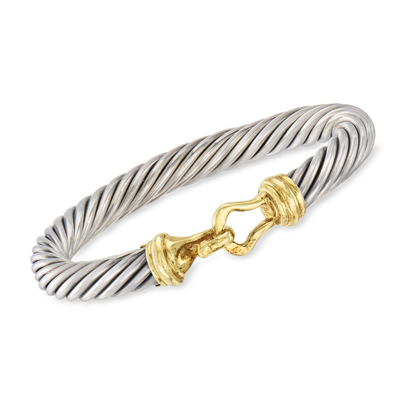 C. 1990 Vintage David Yurman Sterling Silver and 14kt Yellow Gold Buckle Bangle Bracelet image number 0