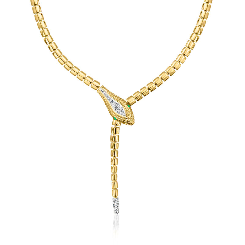 .33 ct. t.w. Diamond Snake Y-Necklace with Emerald Eyes in 18kt Gold Over Sterling image number 0