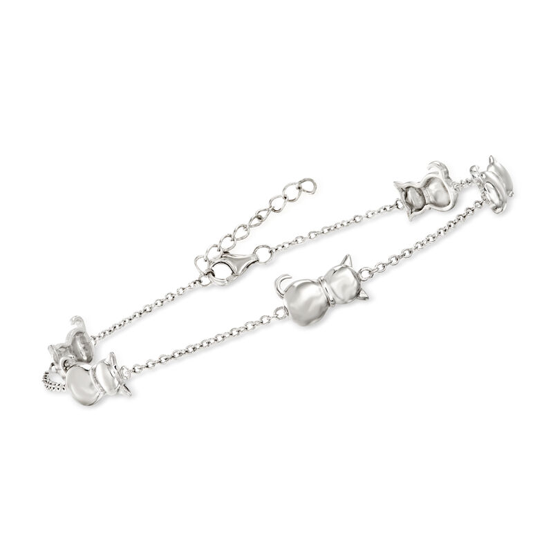 Sterling Silver Cat Station Anklet image number 2
