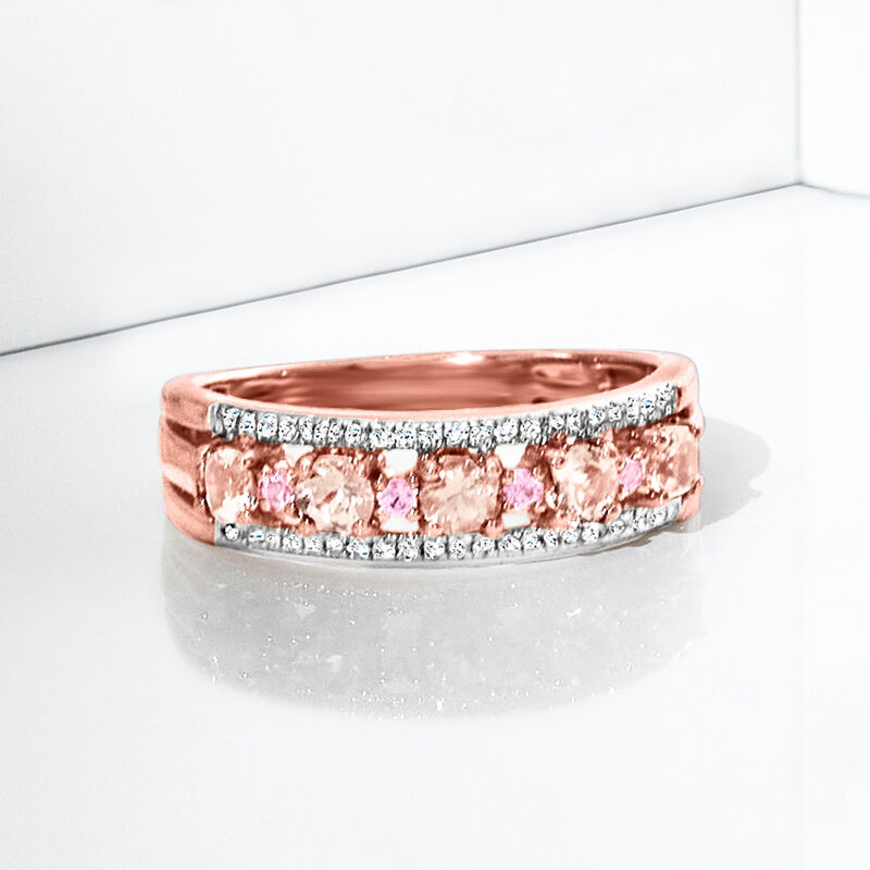 .45 ct. t.w. Morganite and .10 ct. t.w. Diamond Ring with Pink Sapphire Accents in 18kt Rose Gold Over Sterling image number 5