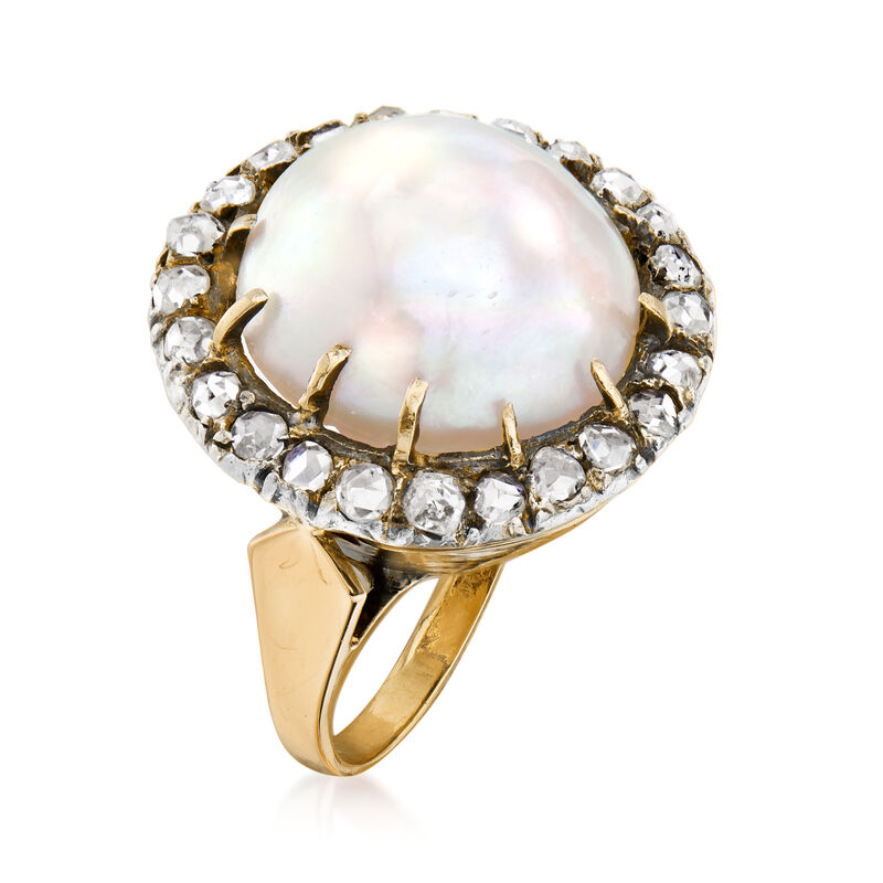C. 1930 Vintage Cultured Mabe Pearl and .75 ct. t.w. Diamond Cocktail Ring in 18kt Yellow Gold. Size 5.75 image number 2
