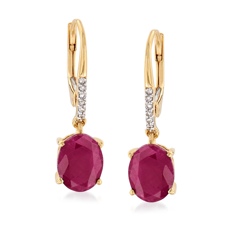 3.70 ct. t.w. Indian Ruby Drop Earrings in 18kt Gold Over Sterling with Diamond Accents image number 0