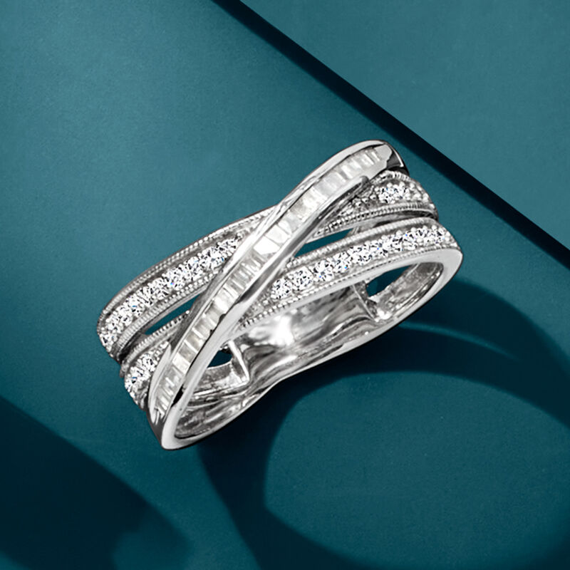 .33 ct. t.w. Round and Baguette Diamond Crisscross Ring in Sterling Silver image number 3